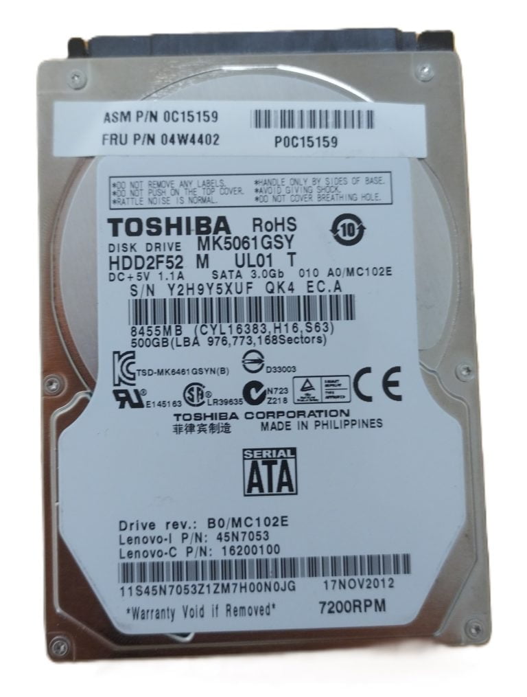 Toshiba MK5061GSY disque 2.5 pouce 7200rpm 500GB
