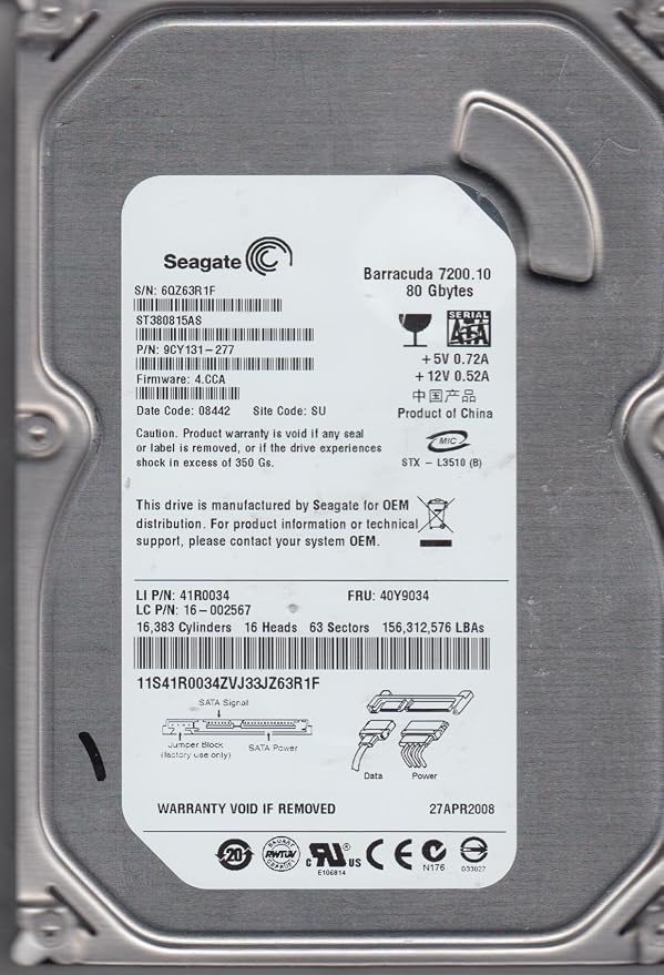 Seagate barracuda 7200.10 disque 3.5 pouce 7200rpm 80GB